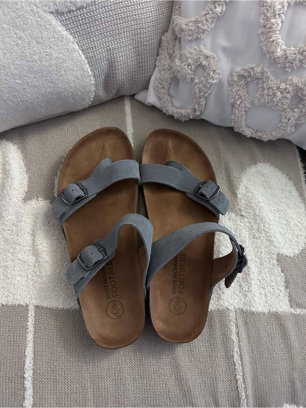 White Mountain Light Blue Dual Buckle Suede Sandals - Picture 2 of 3